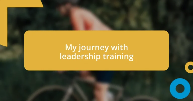 My journey with leadership training